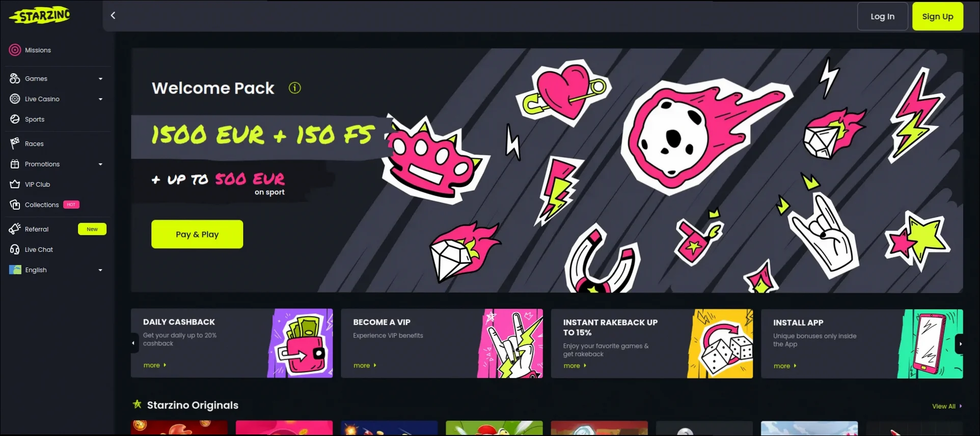 Starzino Casino Tot €1.500 + 150 Gratis Spins